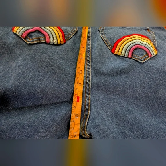 SHEIN Heart Rainbow Poxket Blue Wide Leg Jeans High Waist 26" Medium - Picture 6 of 6